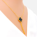 Iconic Black Onyx 21k Gold Clover Necklace Set w/ Gold Tassels