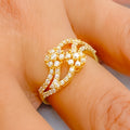 Delicate Twin Flower 22k Gold CZ Ring