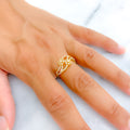 Delicate Twin Flower 22k Gold CZ Ring