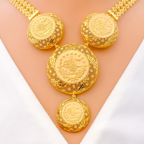 Dome Netted 5-Piece 21k Gold Necklace Set 