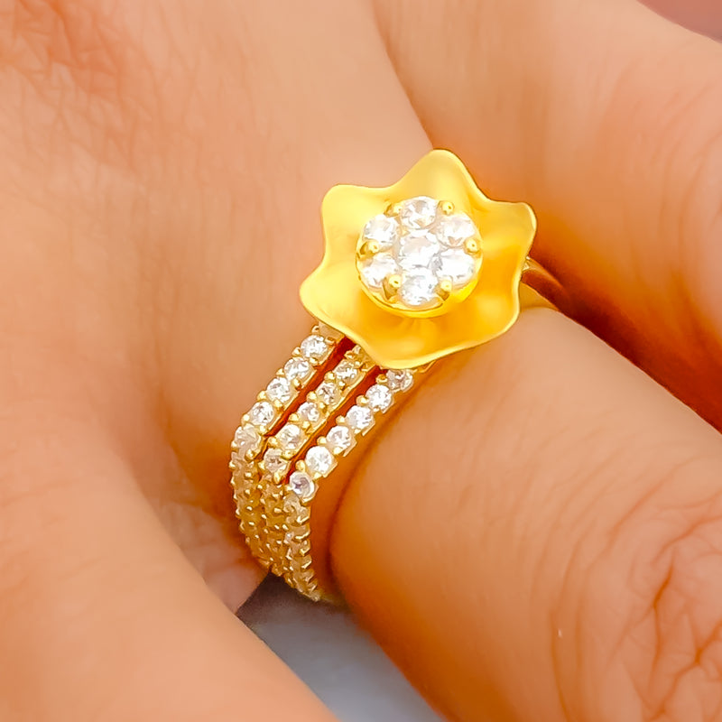 Bespoke Golden Flower 22k Gold CZ Ring