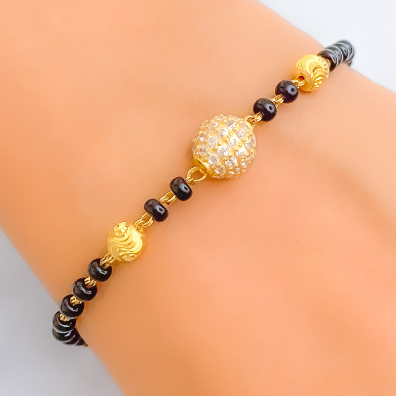 Fancy Decorative 22k Gold Black Bead CZ Bracelet