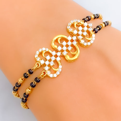 Extravagant Radiant 22k Gold Black Bead CZ Bracelet