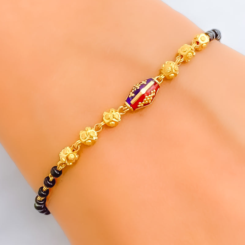 Vibrant Meenakari 22k Gold Black Bead Bracelet