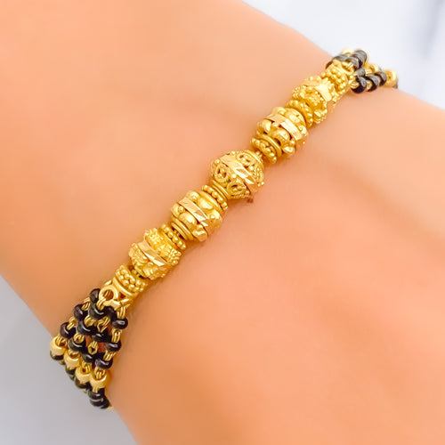 Unique Decorative 22k Gold Black Bead Bracelet