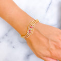 Trendy Triple Flower 22k Gold CZ Bangle Bracelet