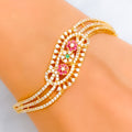Trendy Triple Flower 22k Gold CZ Bangle Bracelet