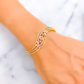 Trendy Triple Flower 22k Gold CZ Bangle Bracelet