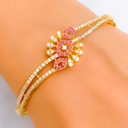 Dazzling Floral 22k Gold CZ Bangle Bracelet