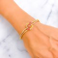 Dazzling Floral 22k Gold CZ Bangle Bracelet