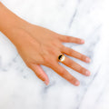 Stately Enamel 21k Gold CZ Ring
