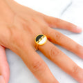 Stately Enamel 21k Gold CZ Ring