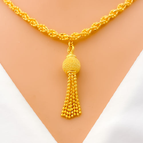 Fancy Twisted Rope Orb 22k Gold Necklace Set