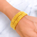 Decorative Fine Beaded 22k Gold Bangle Pair