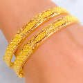 Festive Checkered Leaf 22k Gold Screw Bangle Pair