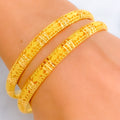 Opulent Reflective Striped 22k Gold Bangle Pair