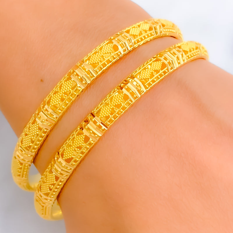 Opulent Reflective Striped 22k Gold Bangle Pair