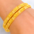 Opulent Reflective Striped 22k Gold Bangle Pair