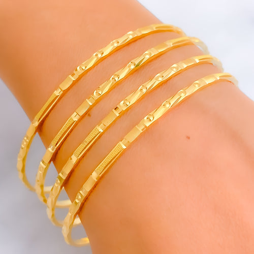 Engraved Evergreen 22k Gold Bangles