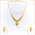 Delightful Detailed Drop 22k Gold Necklace Set 