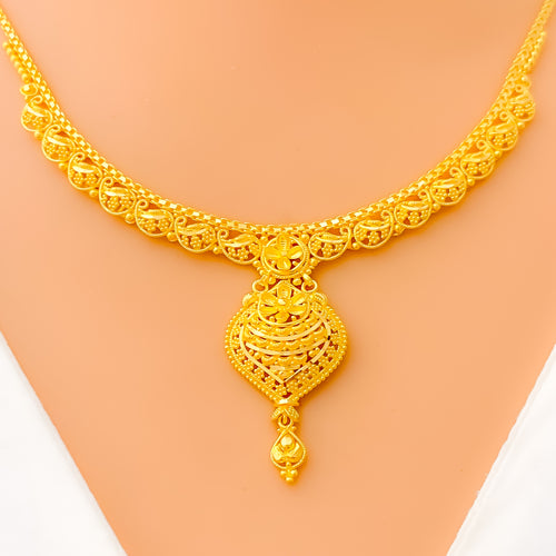 Traditional Paisley Accented 22k Gold Necklace Set 