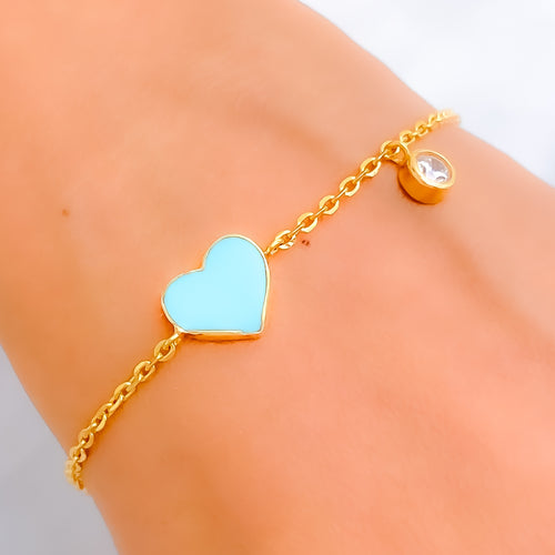 Trendy Heart 21k Gold CZ Bracelet