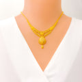 Delightful Detailed Drop 22k Gold Necklace Set 