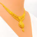 Delightful Detailed Drop 22k Gold Necklace Set 
