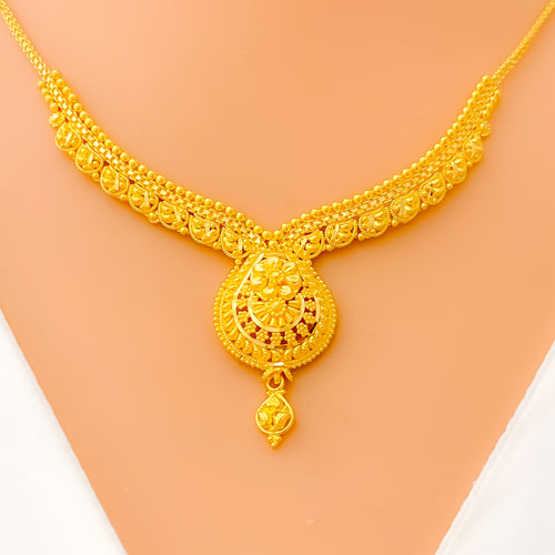 Floral Ornamental 22k Gold Necklace Set 