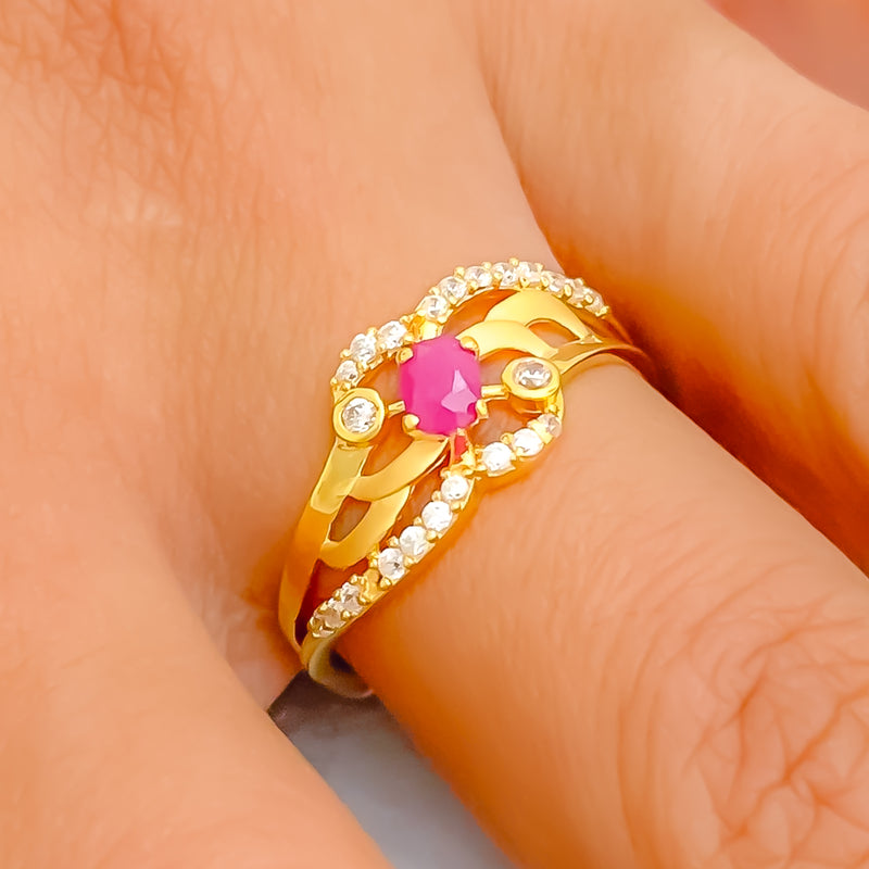 Ornate Colorful 22k Gold CZ Ring