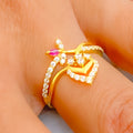 Adorned Leaf 22k Gold CZ Ring