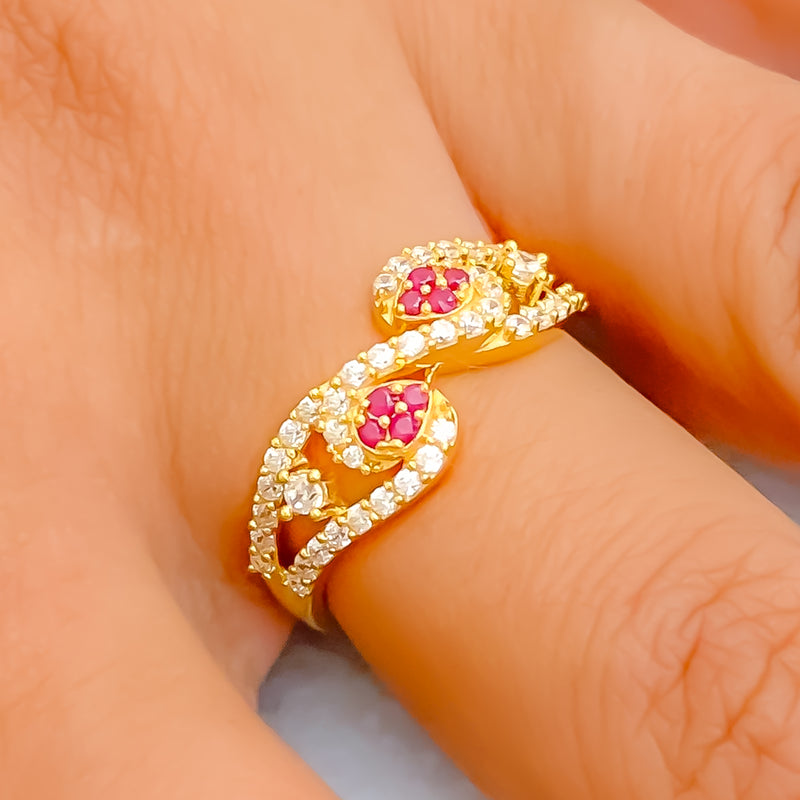 Charming Alluring 22k Gold CZ Ring