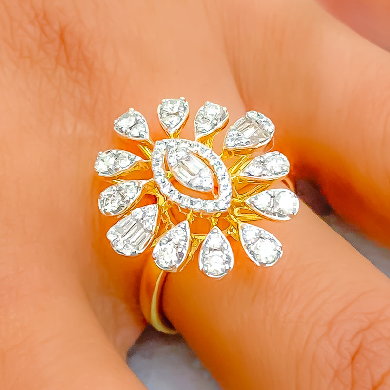 Glimmering Sophisticated 18K Gold + Diamond Statement Ring