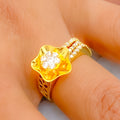 Chic Floral 22k Gold CZ Ring
