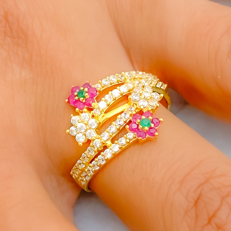 Palatial Flower 22k Gold CZ Ring