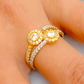 Overlapping Twin Flower 22k Gold CZ Ring