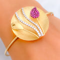 Iconic Couture Leaf Accented 18k Gold CZ Bangle Bracelet