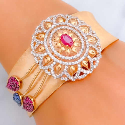 Impressive Shimmering Flower 18k Gold CZ Bangle Bracelet 