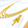 Shimmering Netted Trio Drop 22k Gold Long Necklace Set