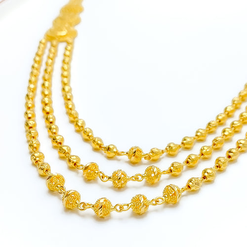 Shimmering Netted Trio Drop 22k Gold Long Necklace Set