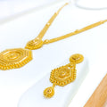 Regal Hexagonal Heirloom 22k Gold Long Necklace Set