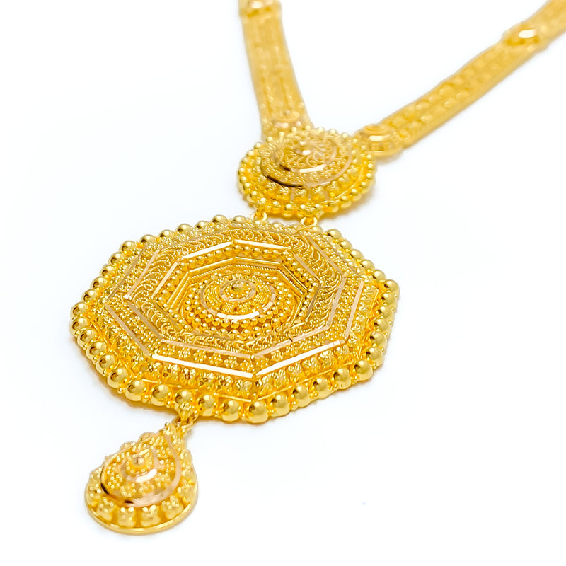 Regal Hexagonal Heirloom 22k Gold Long Necklace Set