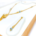 Exquisite Faceted 21k Gold Long Necklace Set 