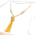 Exquisite Faceted 21k Gold Long Necklace Set 