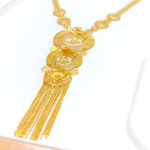 Festive Halo 21k Gold Long Necklace Set 