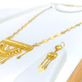 Distinct Marquise Leaf 21k Gold Long Necklace Set 