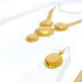 Graceful Floral Domed 21k Gold Long Necklace Set 