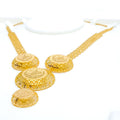 Graceful Floral Domed 21k Gold Long Necklace Set 