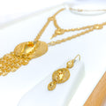 Charming Layered 21k Gold Long Necklace Set 