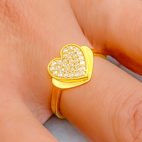 Delightful Heart 22k Gold CZ Ring